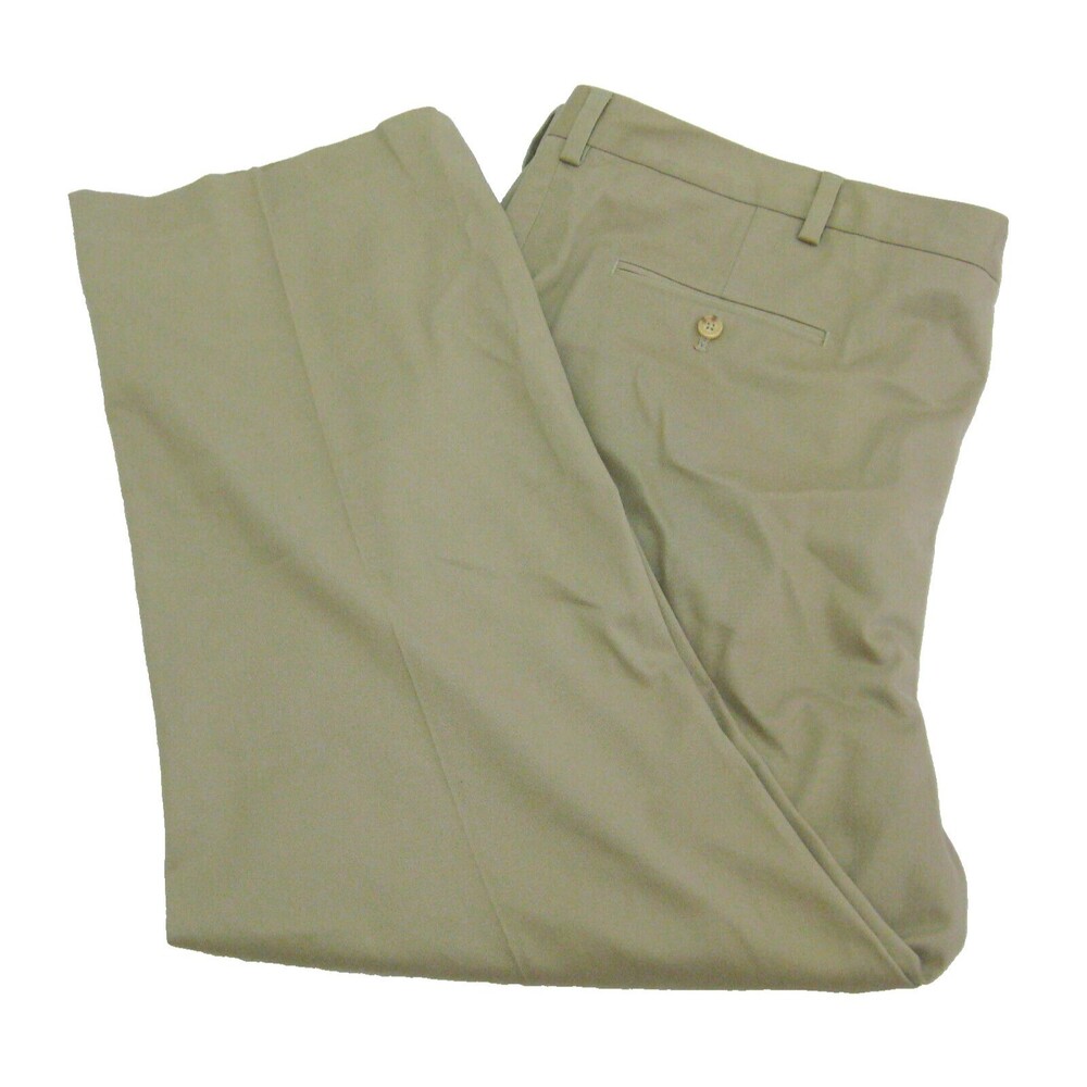 KIRKLAND Men's (Size 48x30) Beige Khaki Flat Front Chino Pants 4 Pockets Zip Fly